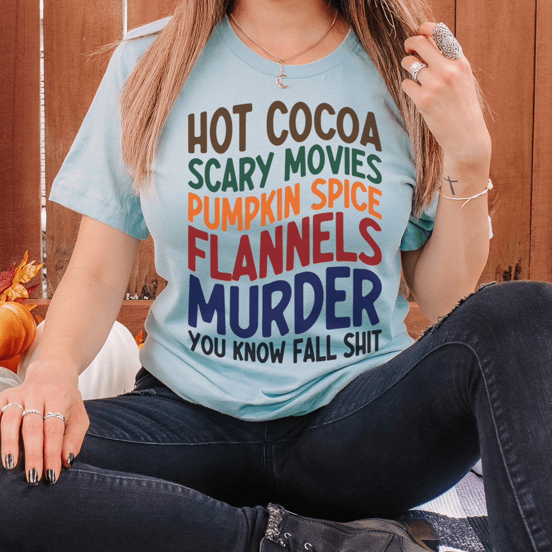 Hot Cocoa Scary Movies Pumpkin Spice Flannels T-Shirt-3