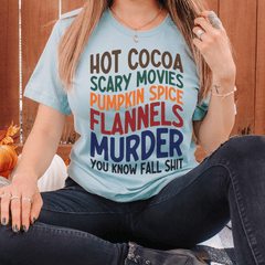 Hot Cocoa Scary Movies Pumpkin Spice Flannels T-Shirt-3