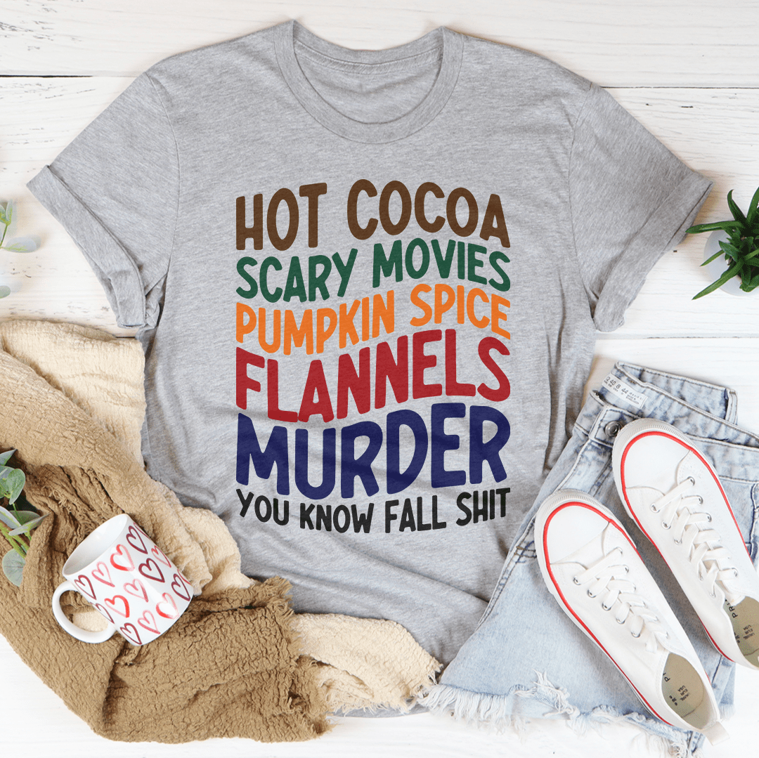 Hot Cocoa Scary Movies Pumpkin Spice Flannels T-Shirt-0