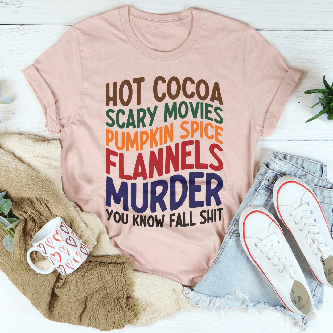 Hot Cocoa Scary Movies Pumpkin Spice Flannels T-Shirt-2