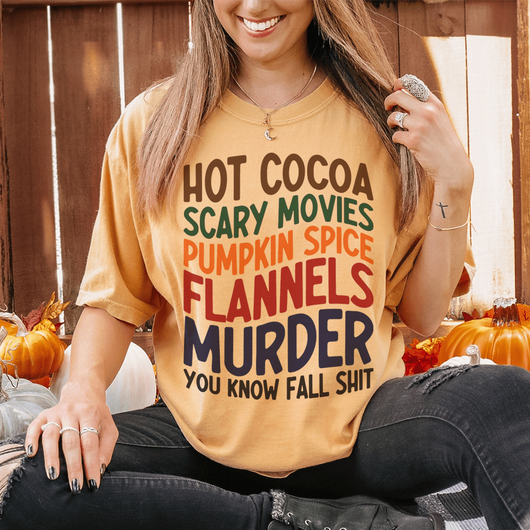 Hot Cocoa Scary Movies Pumpkin Spice Flannels T-Shirt-1