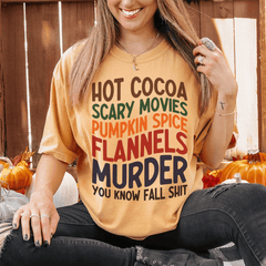 Hot Cocoa Scary Movies Pumpkin Spice Flannels T-Shirt-1