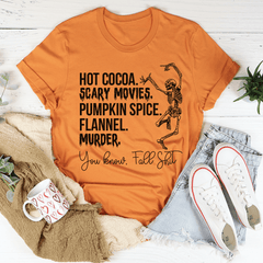 Hot Cocoa Scary Movies Pumpkin Spice Murder Tee-0