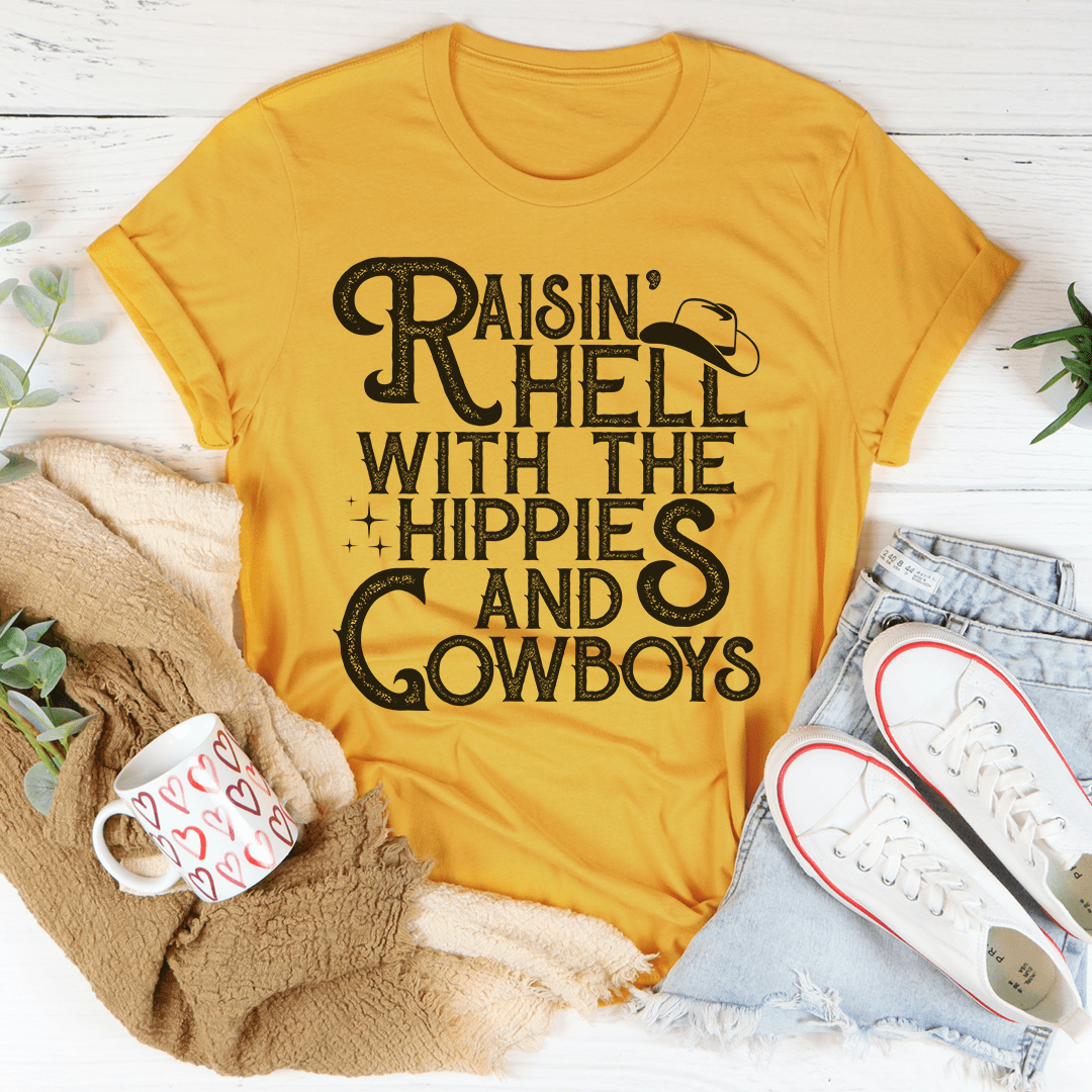 Raisin Hell With The Hippies And Cowboys T-Shirt-0