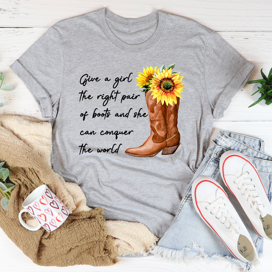 Give A Girl The Right Pair Of Boots T-Shirt-1