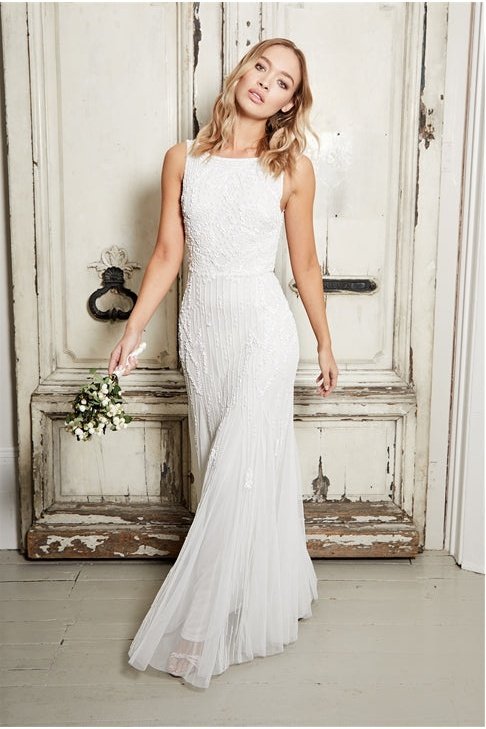 Gracey White Embellished Maxi Dress-1