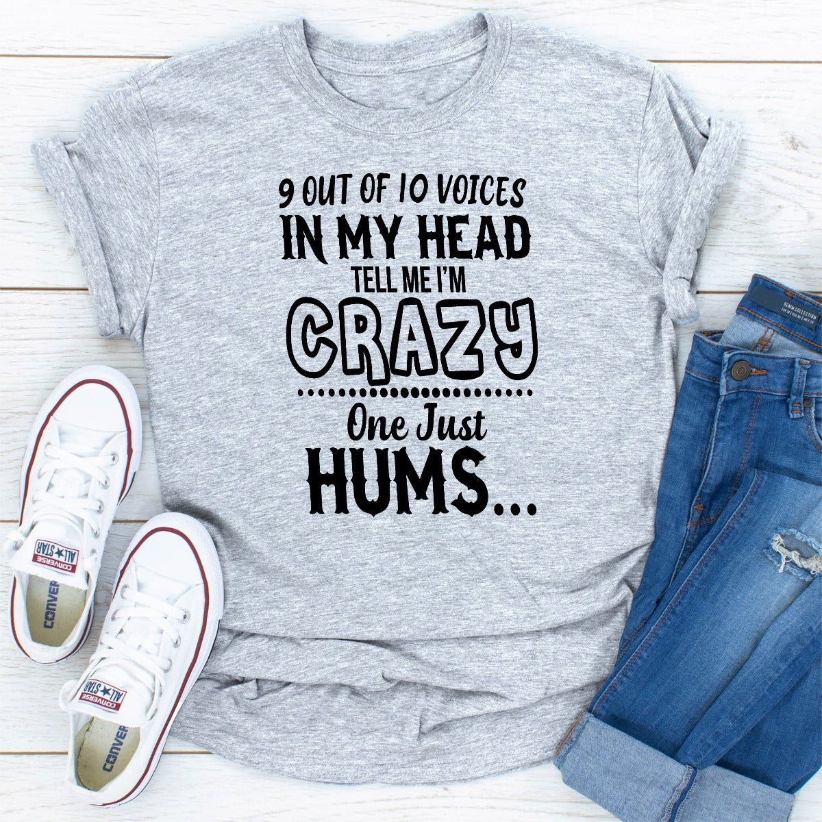 9 Of 10 Voices In My Head Tell Me I'm Crazy One Just Hums T-Shirt-25