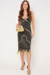 Black And Gold Embellished Midi Dress-1