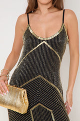 Black And Gold Embellished Midi Dress-3