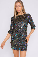Black Silver Sequin Mini Dress-1