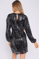 Elle Black Silver Sequin Long Sleeve Dress-3