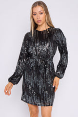 Elle Black Silver Sequin Long Sleeve Dress-1