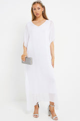 White Silk Maxi Kaftan Dress-0
