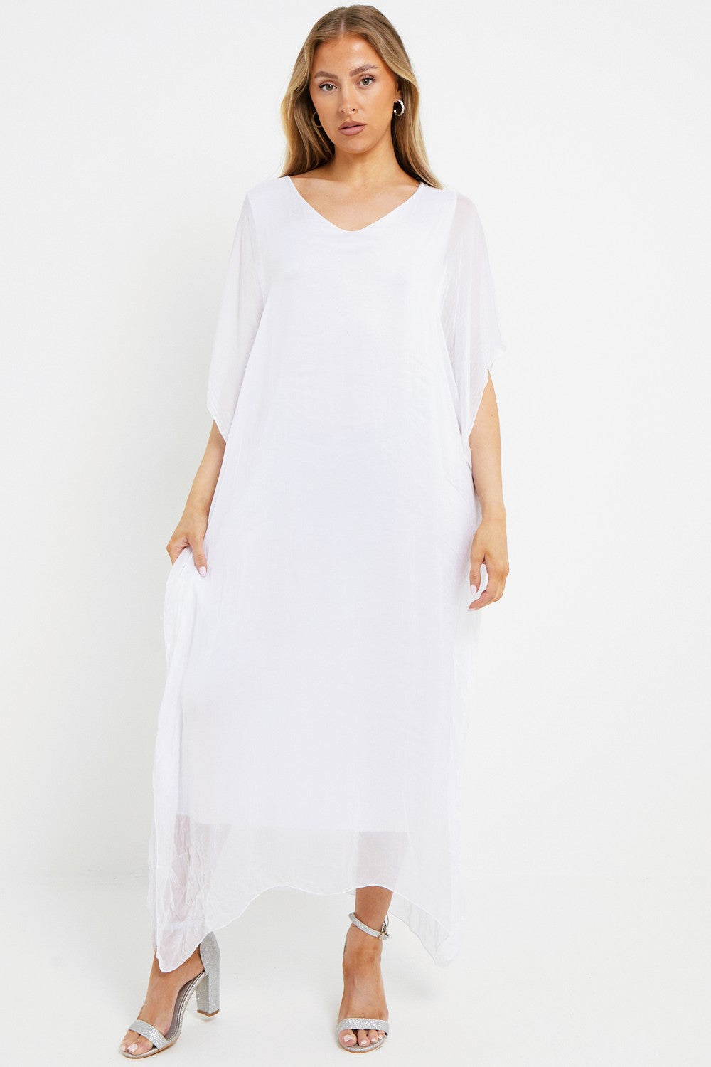 White Silk Maxi Kaftan Dress-1