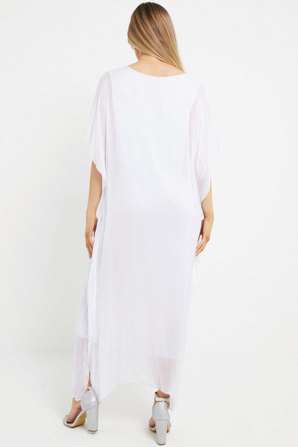 White Silk Maxi Kaftan Dress-4