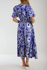 Royal Blue Puff Sleeve  Midi Dress-3
