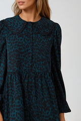 Teal Animal Print Smock Mini Dress-1