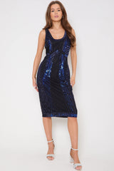 Blue Sequin Sleeveless Midi Dress-1