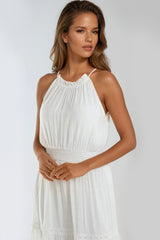 Ivory Tiered Halterneck Maxi Dress With Crochet Details-1