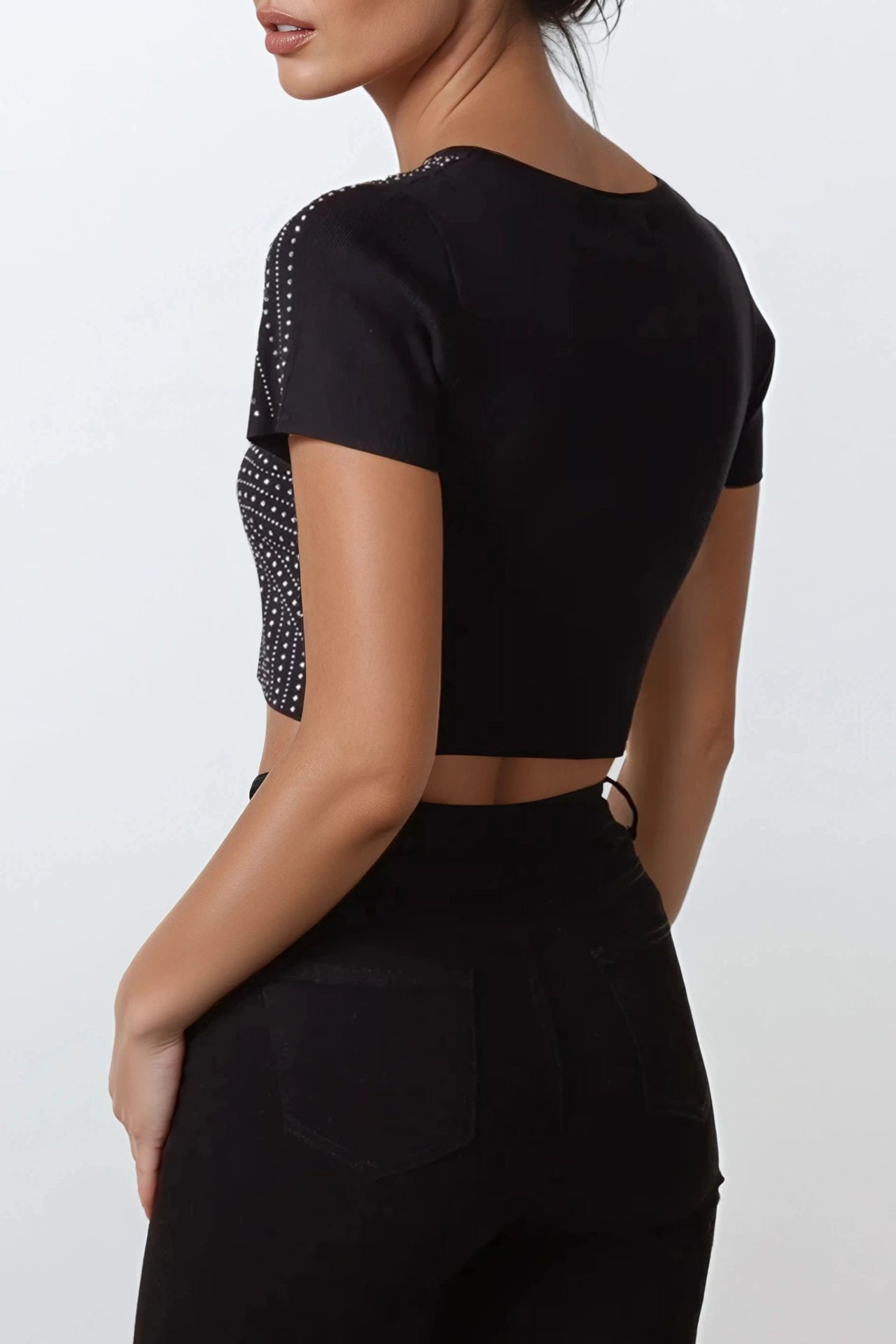 Black Embellished Crop Top-2