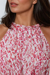 Pink Abstract Print Halterneck Maxi Dress-1