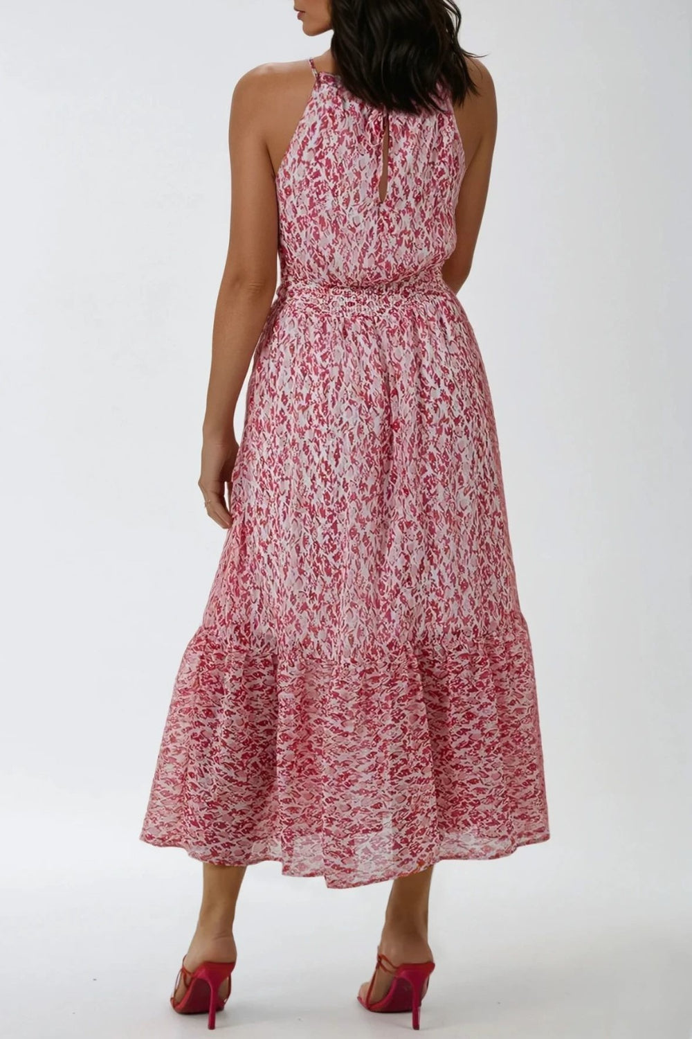 Pink Abstract Print Halterneck Maxi Dress-2