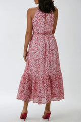 Pink Abstract Print Halterneck Maxi Dress-2