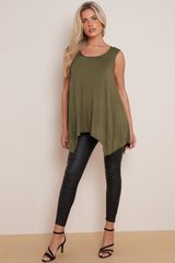 Khaki Sleeveless Top With Asymmetric Hem-0