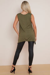 Khaki Sleeveless Top With Asymmetric Hem-2