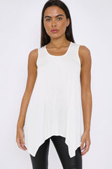 White Sleeveless Top With Asymmetric Hem-0