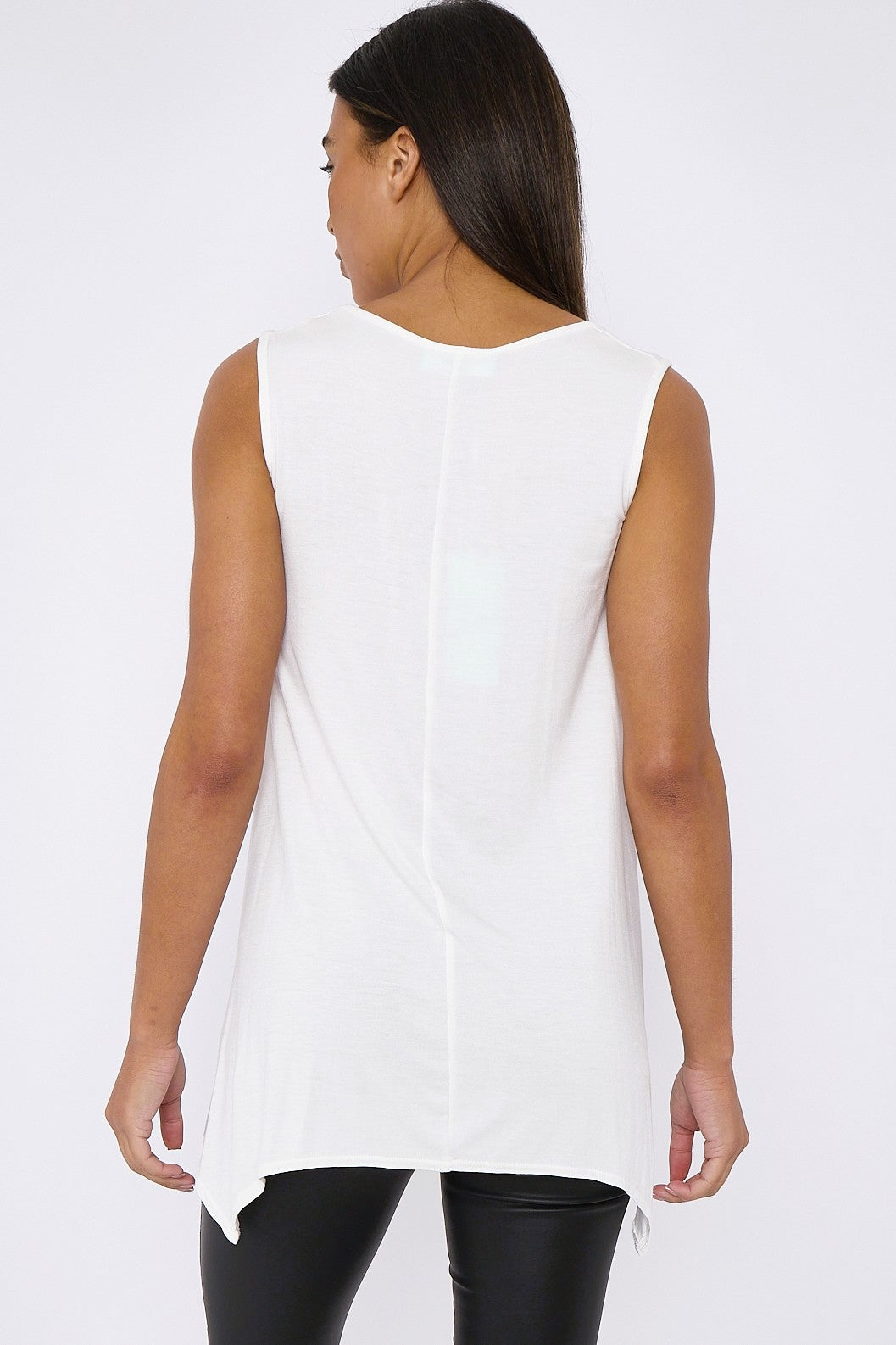 White Sleeveless Top With Asymmetric Hem-4
