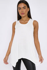 White Sleeveless Top With Asymmetric Hem-2
