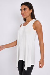 White Sleeveless Top With Asymmetric Hem-3