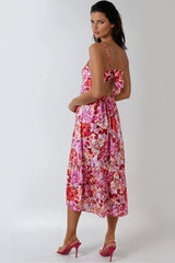 Pink Floral Cami Midi Dress With Cut Out Back-3