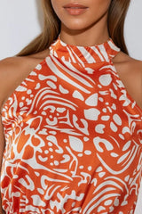Orange Floral Halterneck Wrap Midi Dress-1
