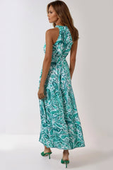 Green Paisley Print Halterneck Maxi Dress-2