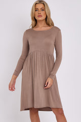 Mocha Long Sleeve Gathered Waist Dress-1