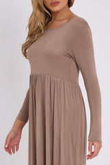 Mocha Long Sleeve Gathered Waist Dress-3