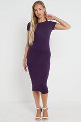 Purple Cap Sleeve Midi Dress-1