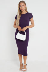 Purple Cap Sleeve Midi Dress-3