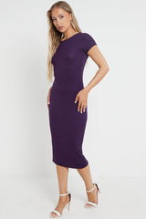 Purple Cap Sleeve Midi Dress-2