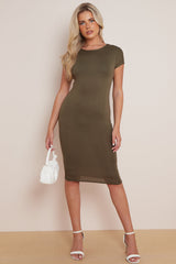 Khaki Cap Sleeve Midi Dress-2