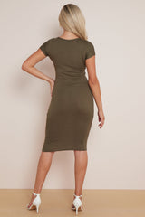 Khaki Cap Sleeve Midi Dress-3