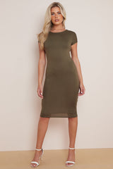 Khaki Cap Sleeve Midi Dress-1