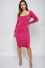 Pink Ribbed Knit Dress-0