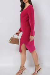 Pink Ribbed Knit Dress-2