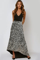 Black and Silver Sequin Maxi Skirt-0
