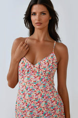 Pink Floral Strappy Midi Dress With Ties-1