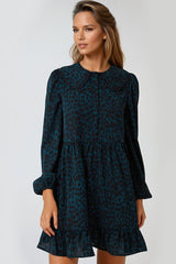 Teal Animal Print Smock Mini Dress-0