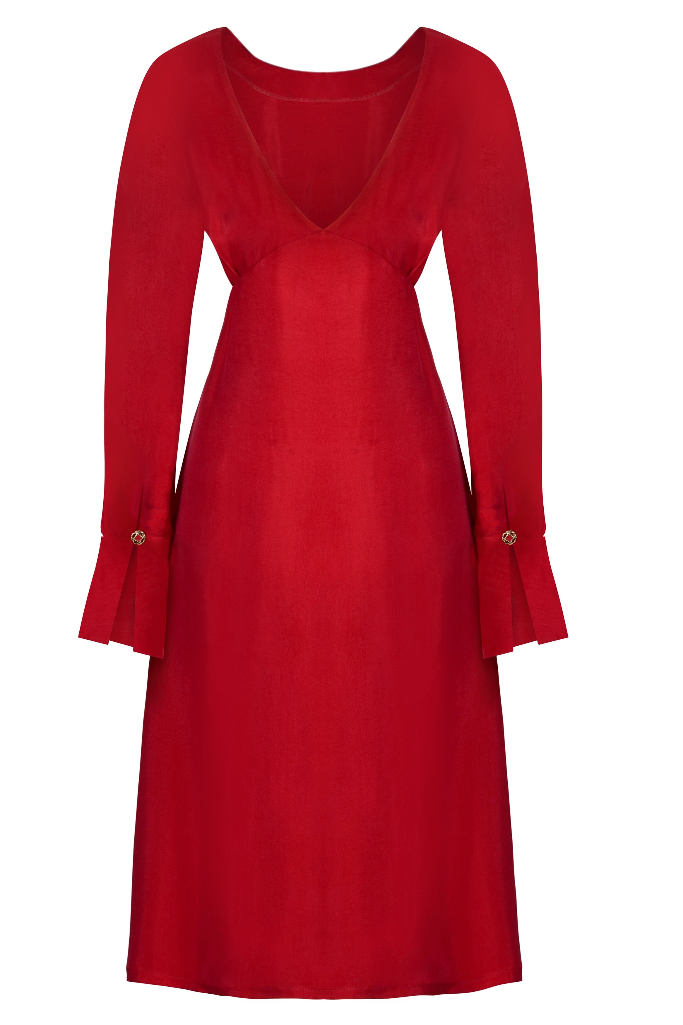 Long Sleeve Red Midi Dress-2